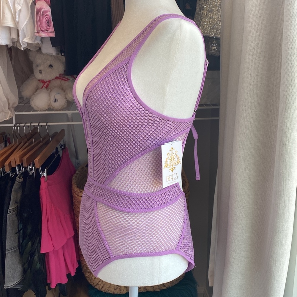 NEW Becca Plunge Metallic Mesh Swimsuit - Picture 3 of 9